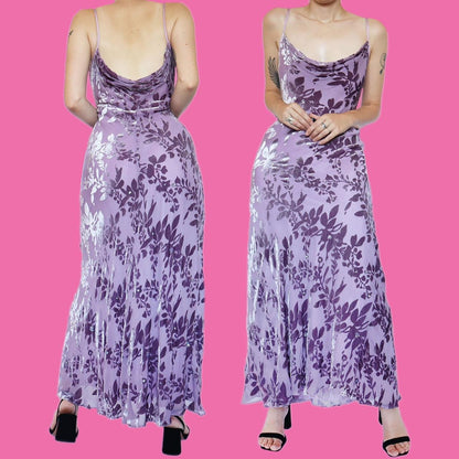 Lilac 100% silk devore slip evening dress UK 14