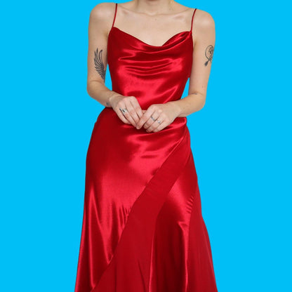 Beautiful red satin slip evening dress UK 12