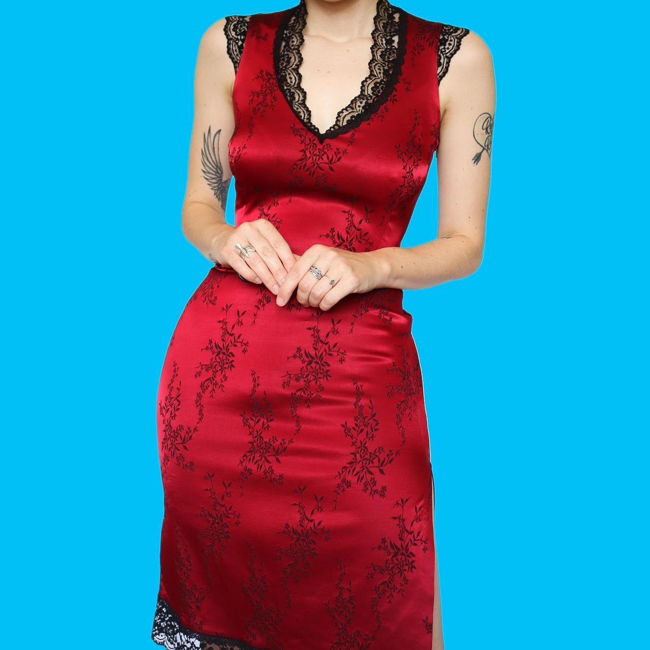 Designer Nick Coleman red floral lace dress UK 14