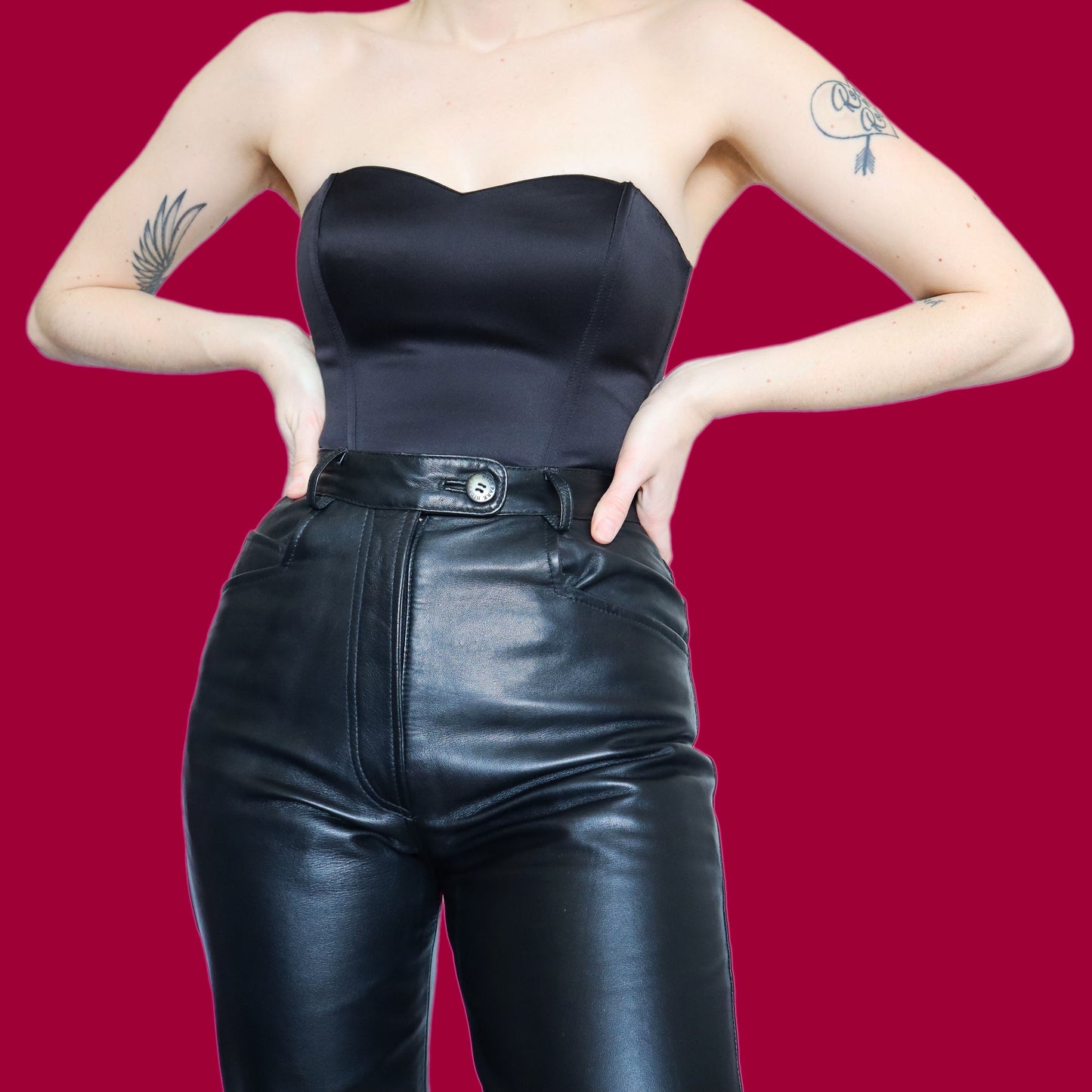 Chic 100% real leather black trousers UK 10