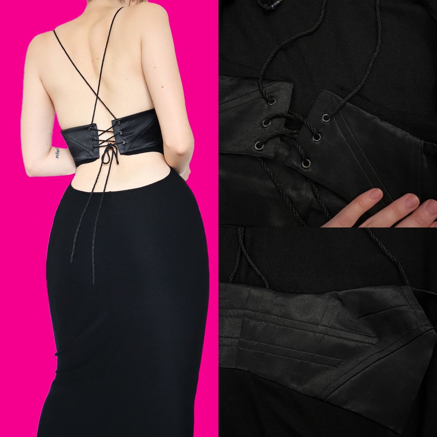 90s black corset evening dress UK 12