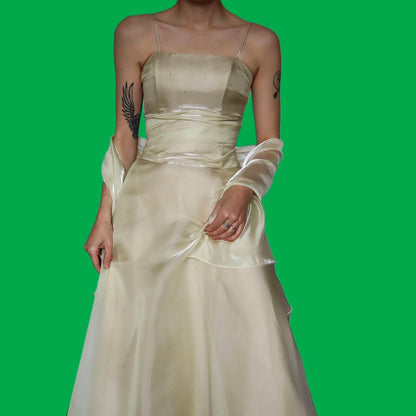 Beautiful silky organza yellow 2 piece top & skirt set UK S