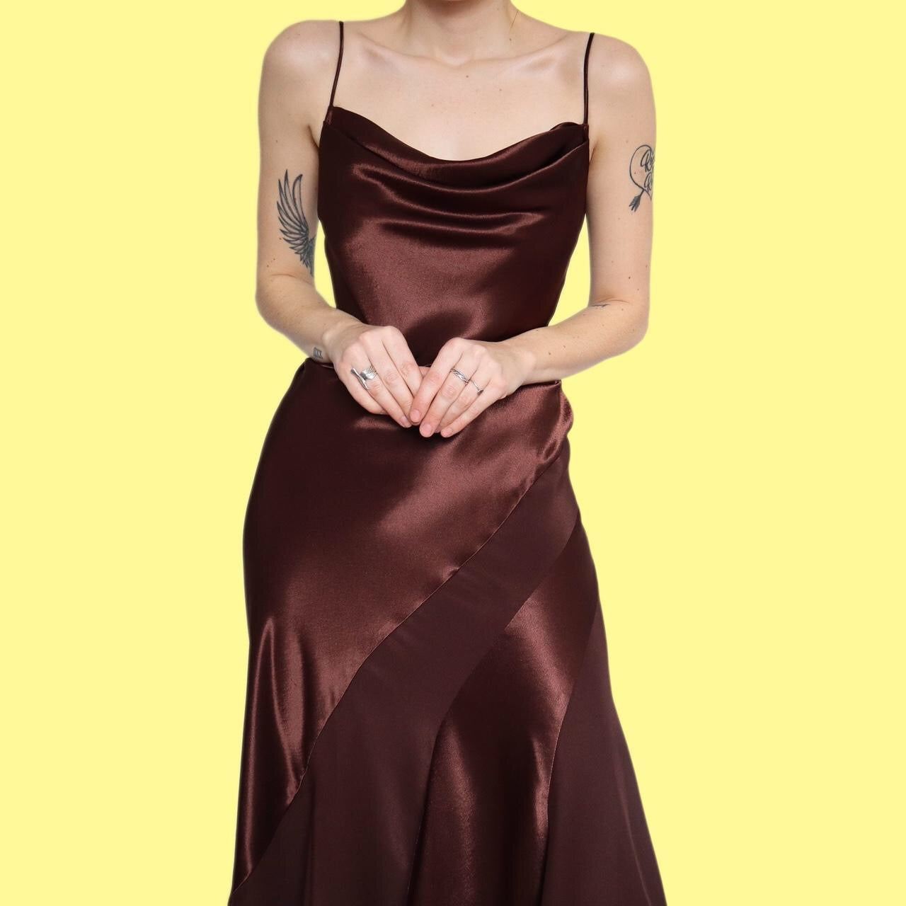 Beautiful brown satin slip evening dress UK 14
