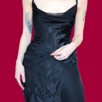 Beautiful black silk blend slip evening dress UK 12