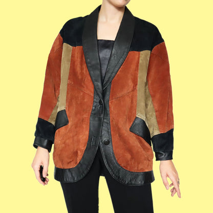 Real suede & leather colour block jacket UK M