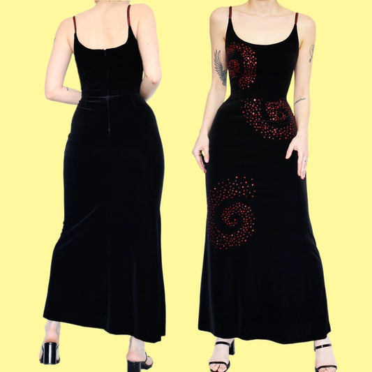 Beautiful black velvet sequin evening dress UK 10