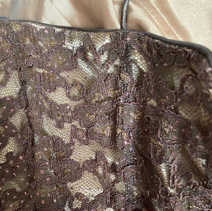 Dave & Johnny brown glittery lace evening dress UK 12