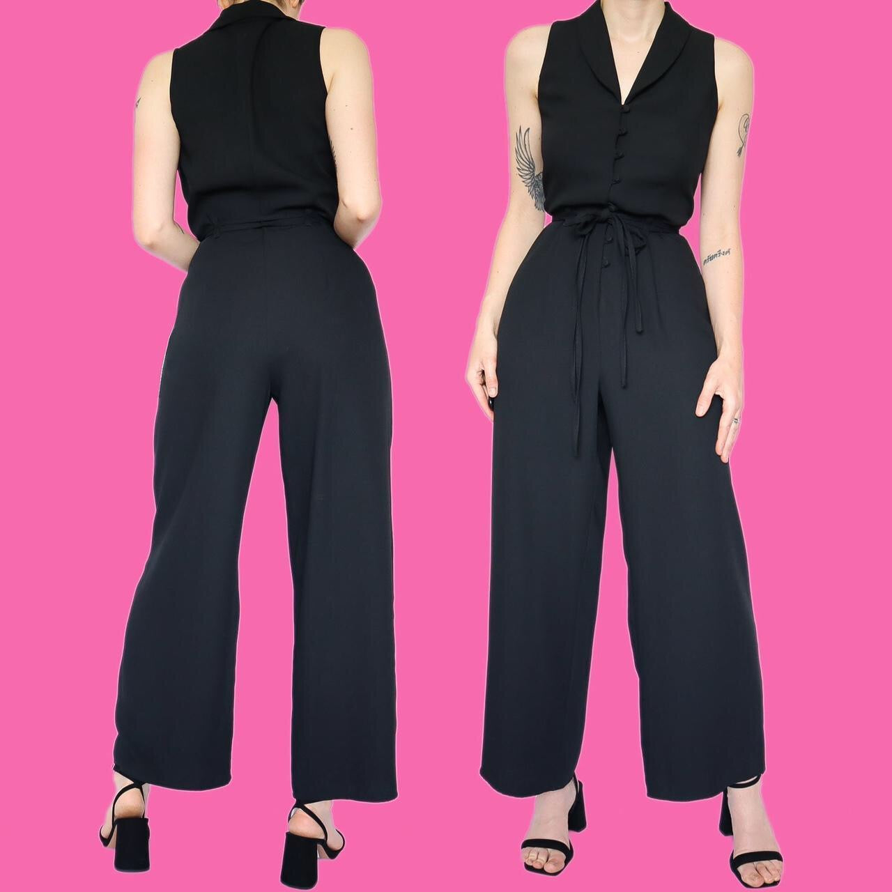 Chic black wide leg evening jumpsuit UK 14