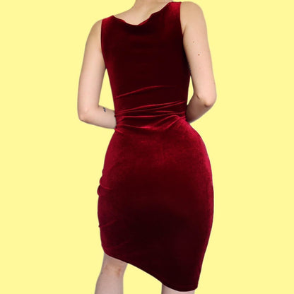 Beautiful red velvet diamanté detail mini party dress UK 12