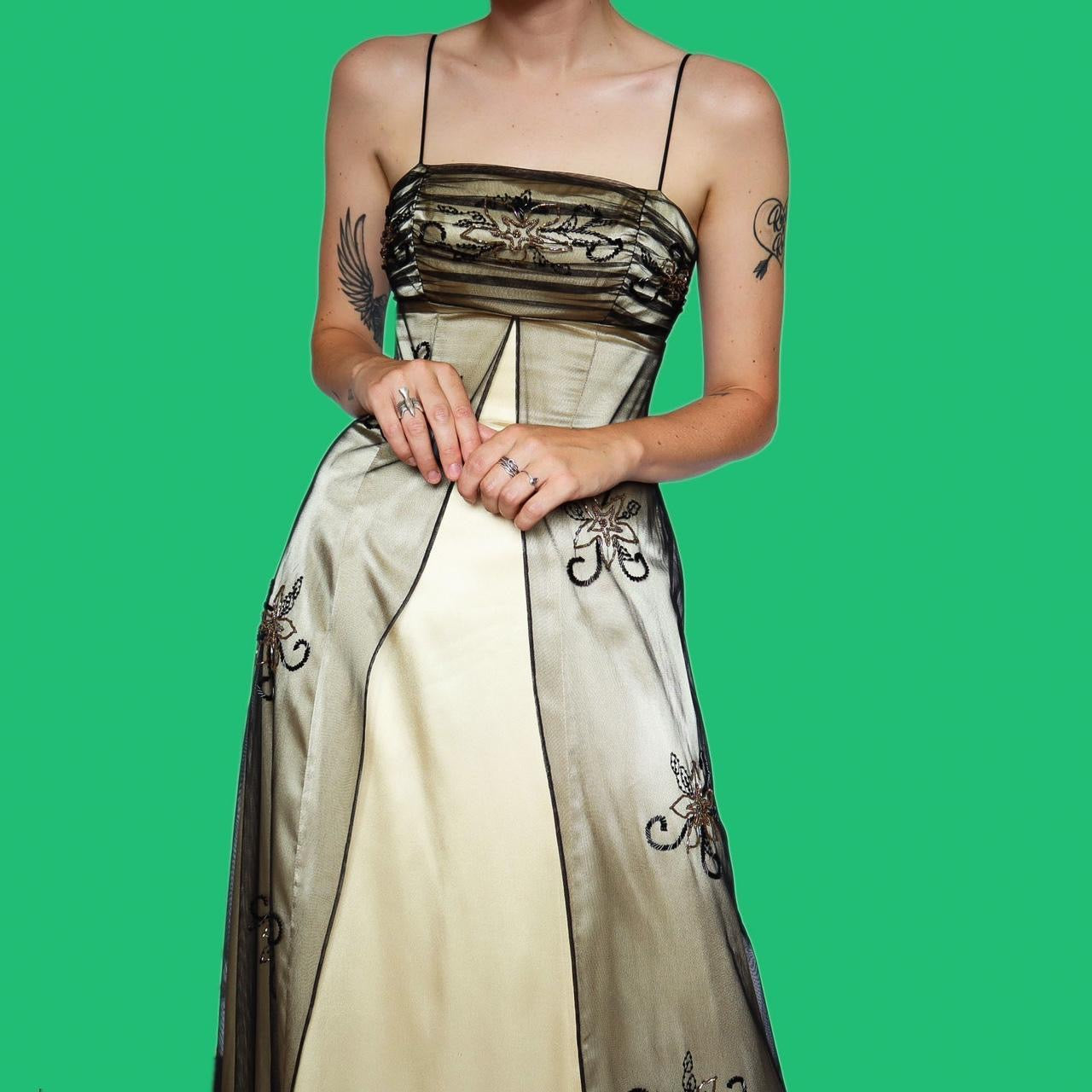 Beautiful subtle yellow beaded evening dress UK 10