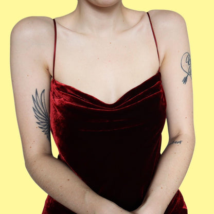 Stunning silk blend dark red velvet slip midi dress UK 14