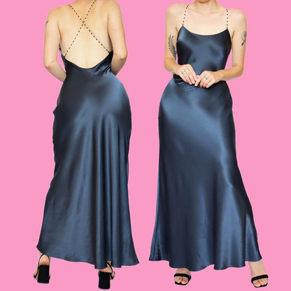 Reversible dark & light grey satin slip dress UK 12