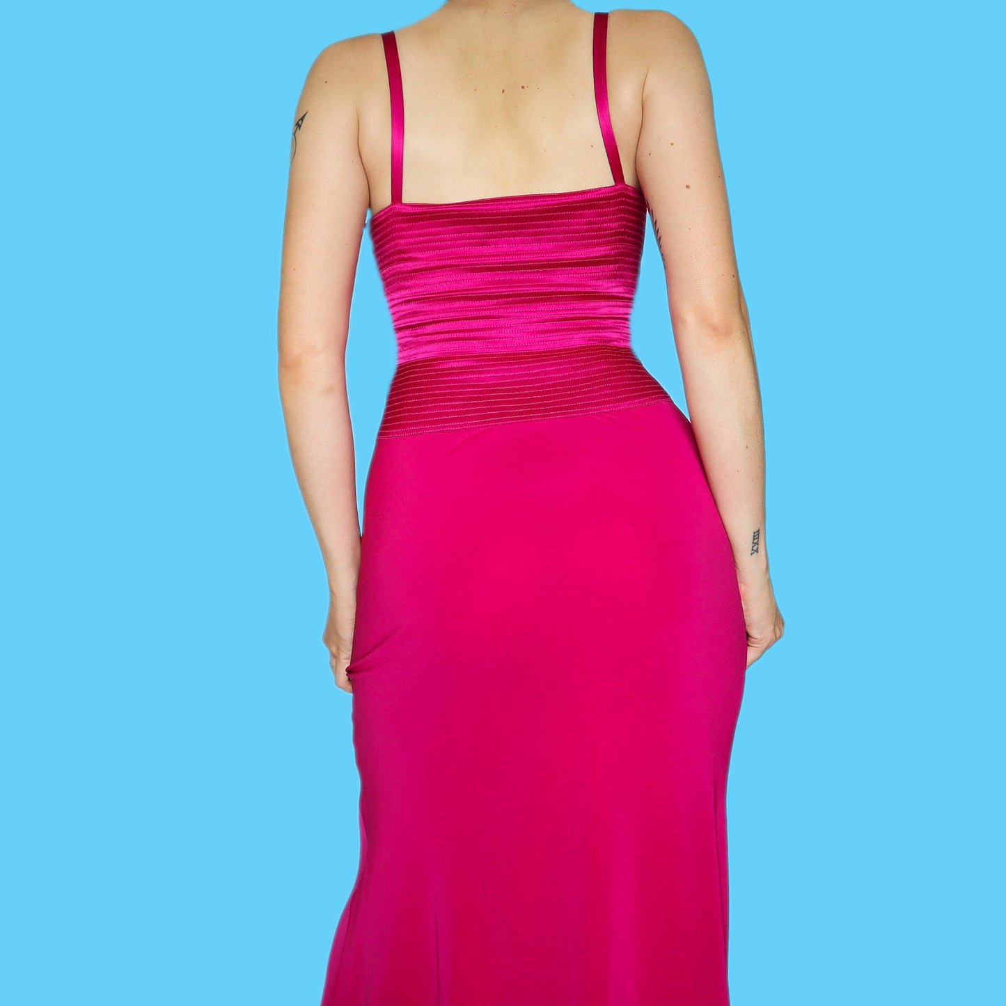 Fuchsia pink tie front detail evening dress UK 12