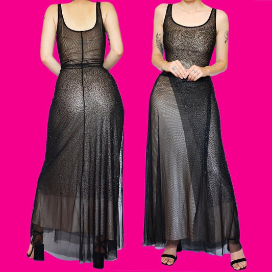 Frank Usher black beaded evening dress UK 14