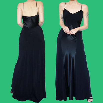Stunning black satin slip evening dress UK 12
