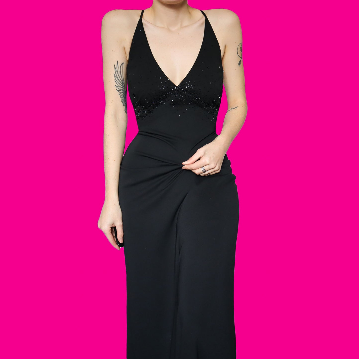 Black beaded evening dress UK 18