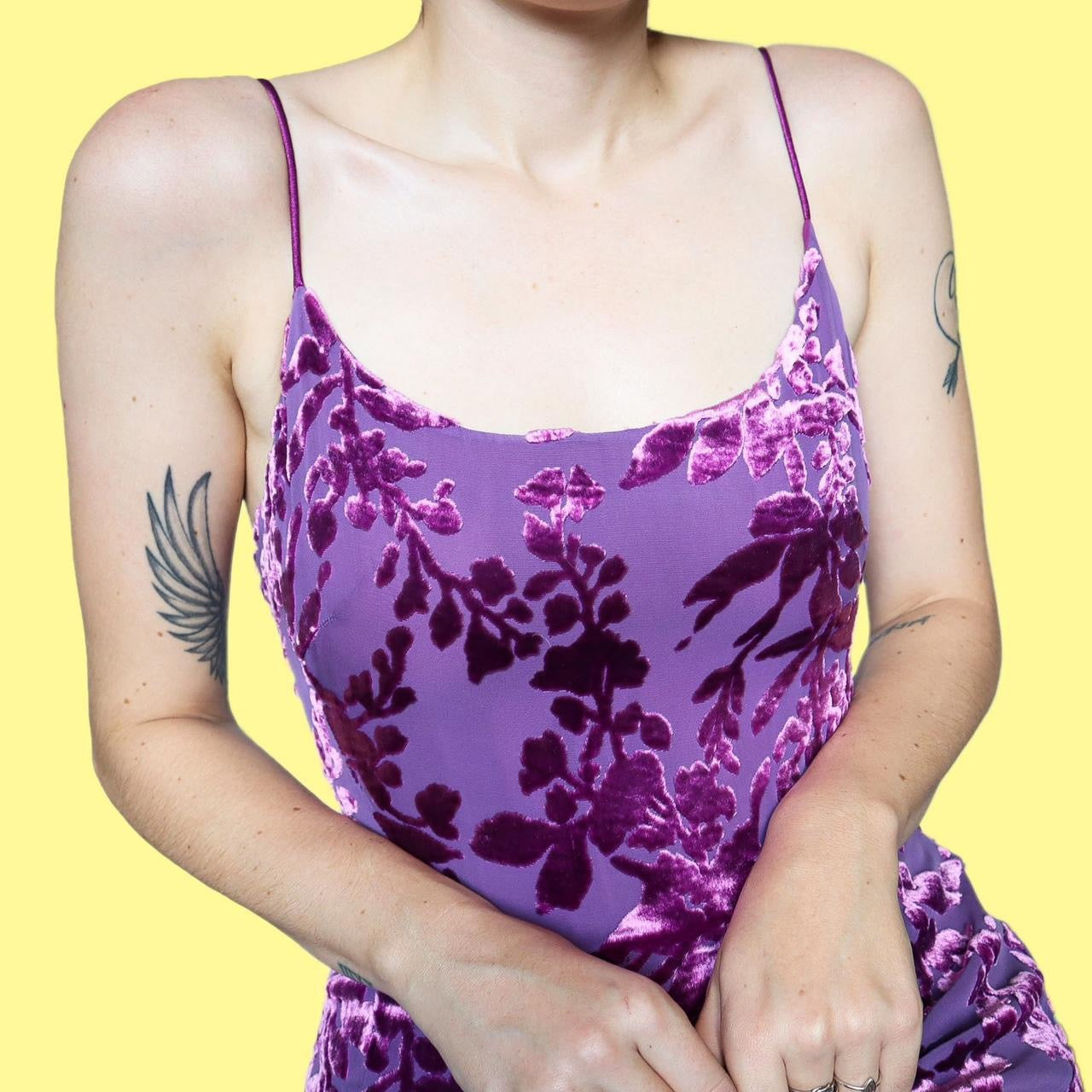 Silk blend purple devore evening dress UK 12