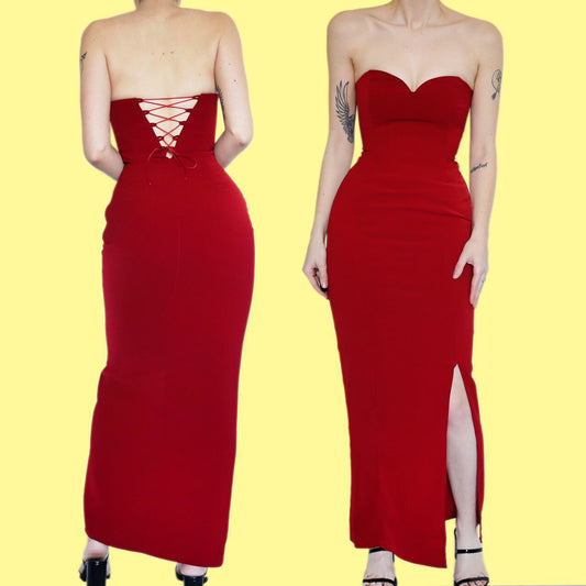 Beautiful red fitted strapless evening dress UK 8