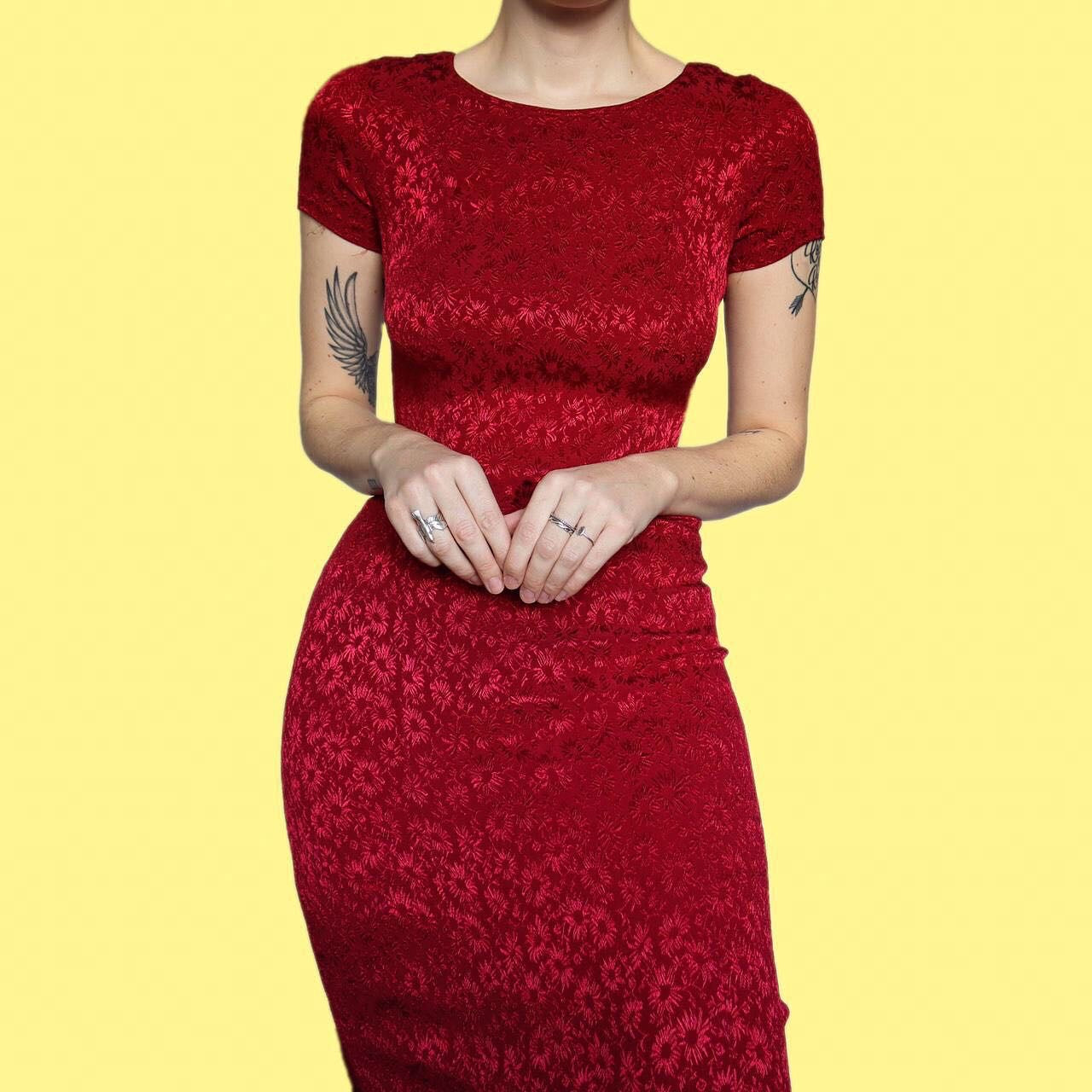 Beautiful red floral Laura Ashley short sleeve midi dress UK 10