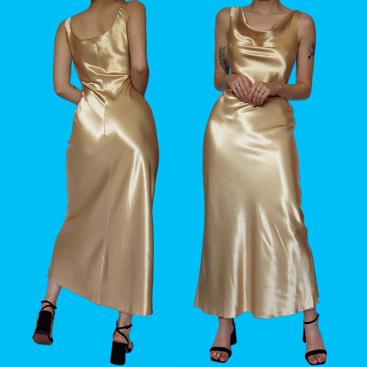Beautiful silky gold satin slip dress UK 10