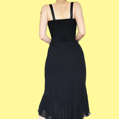 Black chiffon midi evening dress UK 10