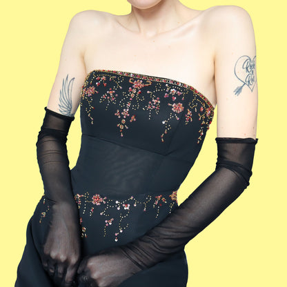 Black strapless sequin & bead evening dress UK 10