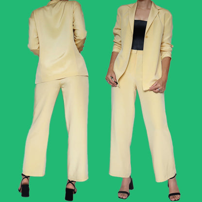 Yellow 100% Silk 2 Piece Suit UK 12