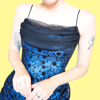 Beautiful blue glittery floral slip evening dress UK 10