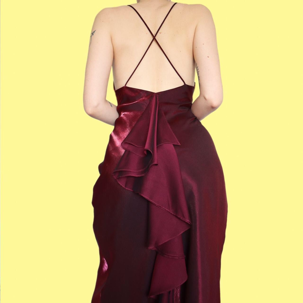 Stunning burgundy silky satin evening slip dress UK 14