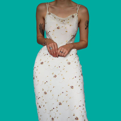 Beautiful white floral embroidered evening dress UK 12