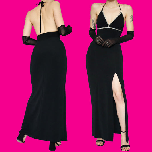 Black stretch diamanté evening dress UK 12