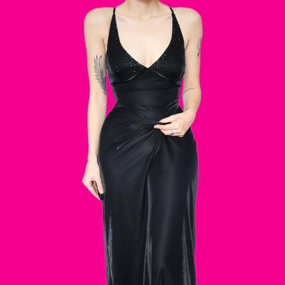 Dave & Johnny black silky evening dress UK 12