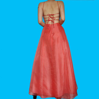 Beautiful peach organza a-line evening dress UK 10