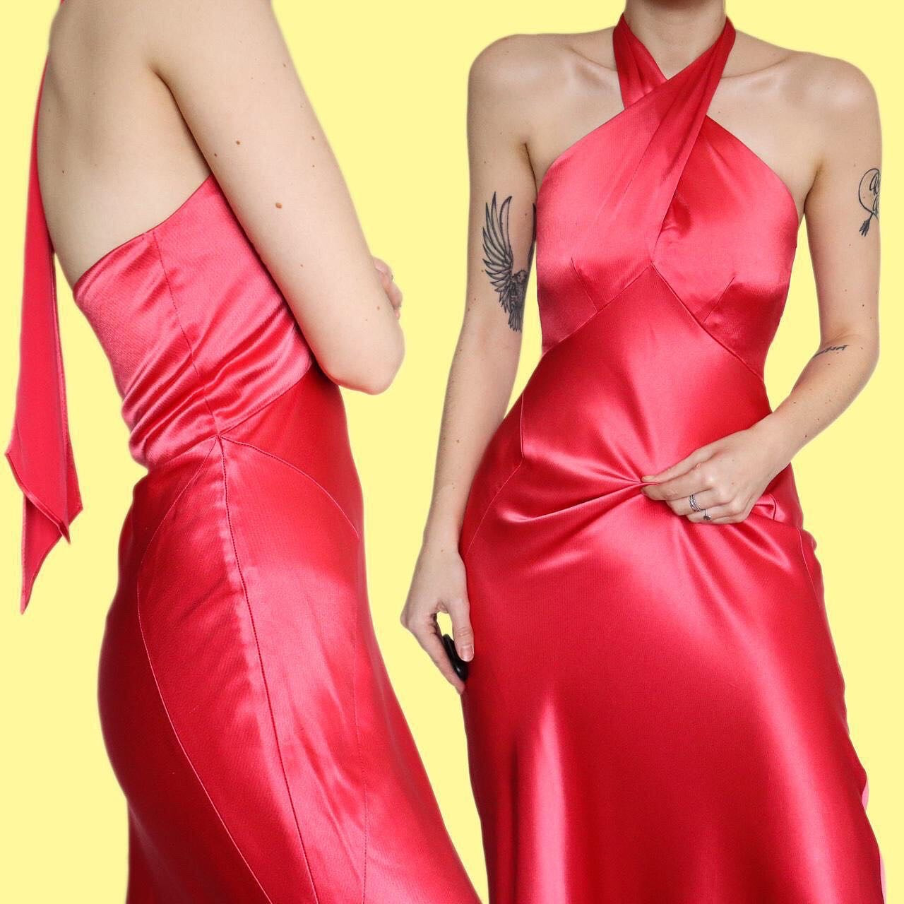 Stunning coral satin evening dress UK 8