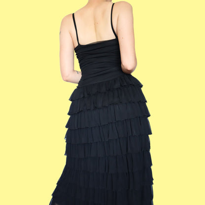 Black frilly stretch maxi dress UK 12