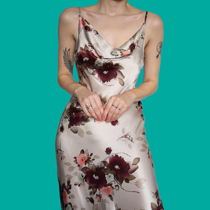 Beautiful 100% silk floral slip midi dress UK 12