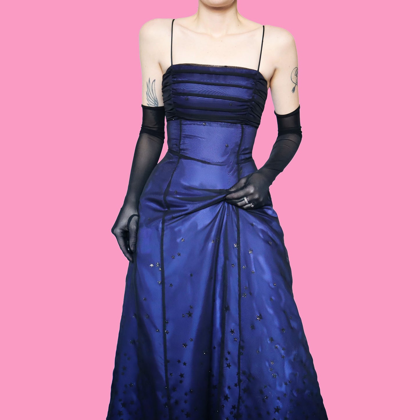 Glittery star print a line evening dress UK 12