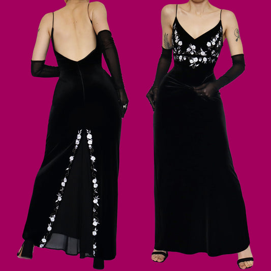 Black velvet stretch evening dress UK 12