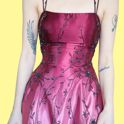 Beautiful silky pink ombré beaded evening dress UK 12