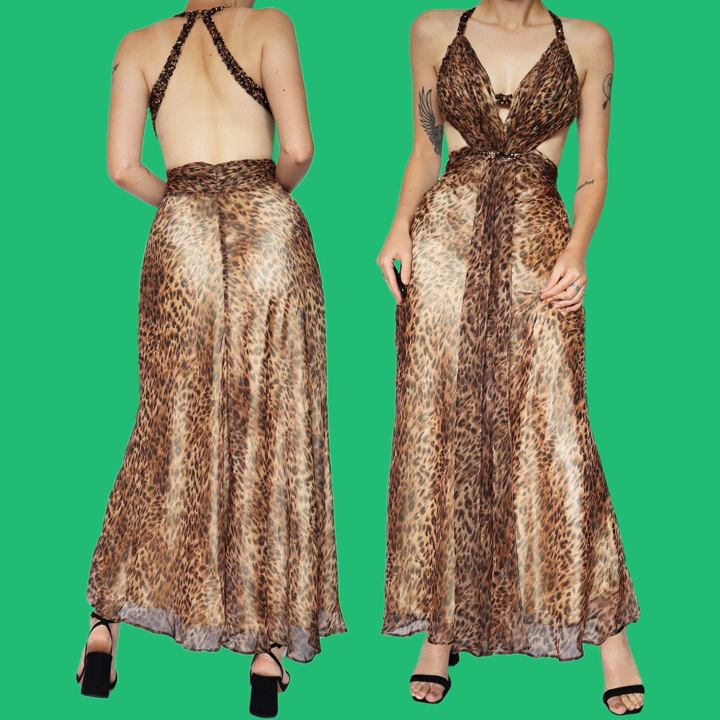 Leopard print cut out evening dress UK 8