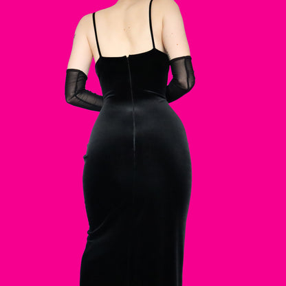 Black velvet diamanté evening dress UK 12