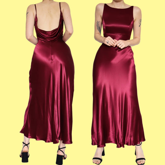 Beautiful red satin slip open back dress UK 10