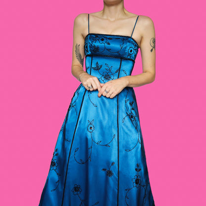 Electric blue beaded a line prom dress UK 8