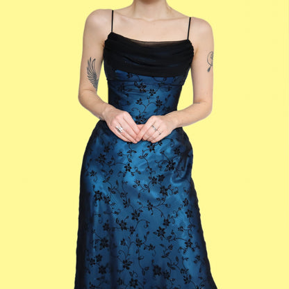 Beautiful blue glittery floral slip evening dress UK 8