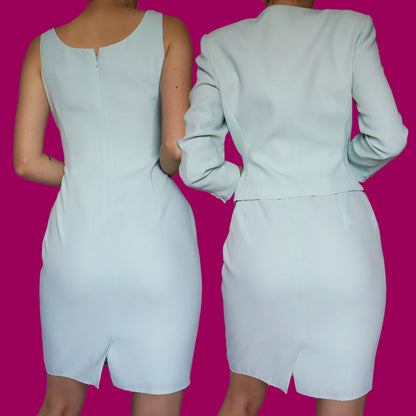 Pastel blue 2 piece dress & jacket suit UK 14