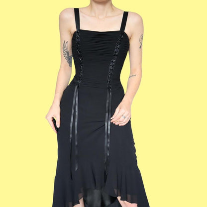 Black chiffon midi evening dress UK 10