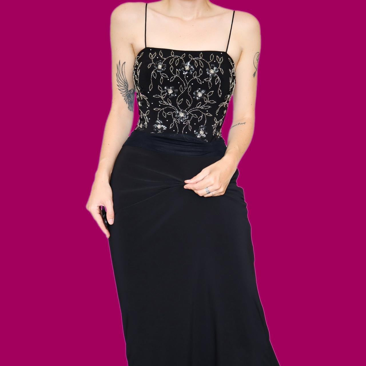 Black Dave & Johnny stretch beaded evening dress UK 16