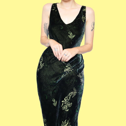 Green velvet silk blend maxi dress UK 12