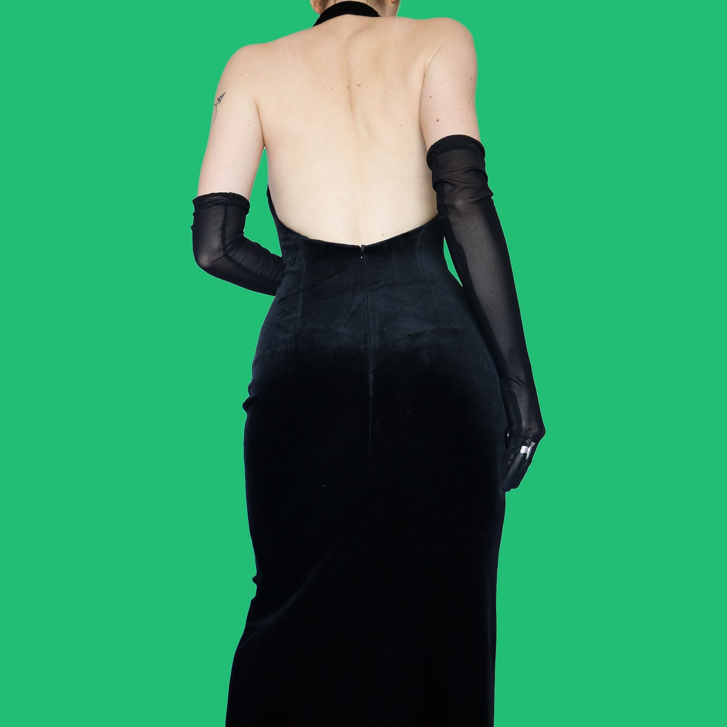 Black velvet diamanté evening dress UK 10