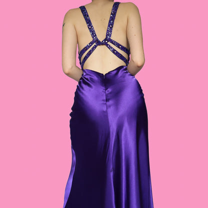 Stunning purple satin evening dress UK 10